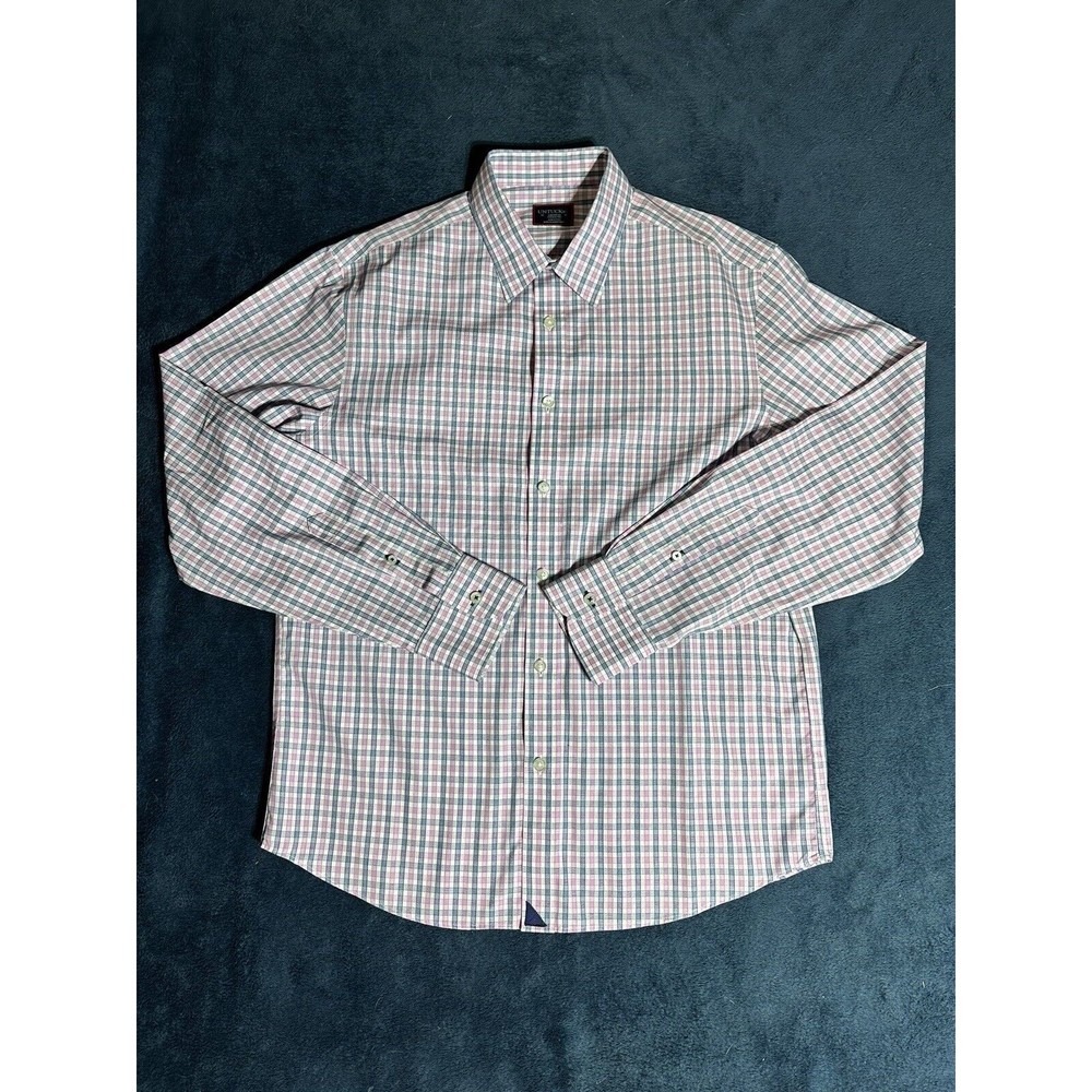Untuckit Shirt Mens Medium Pink Blue Plaid Button Up Wrinkle Free